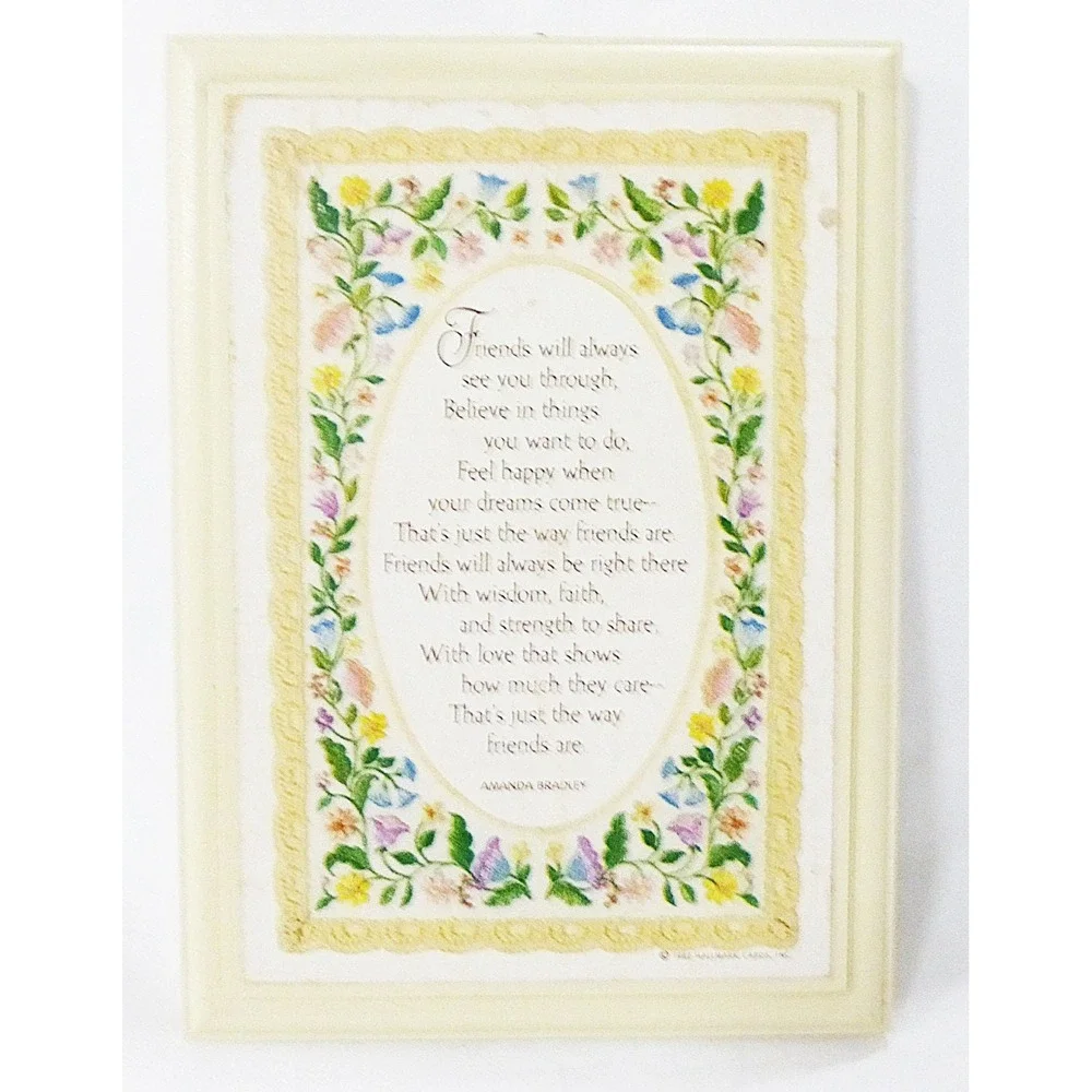 Vtg Hallmark plaque floral cross stitch picture wood home wall decor cottagecore